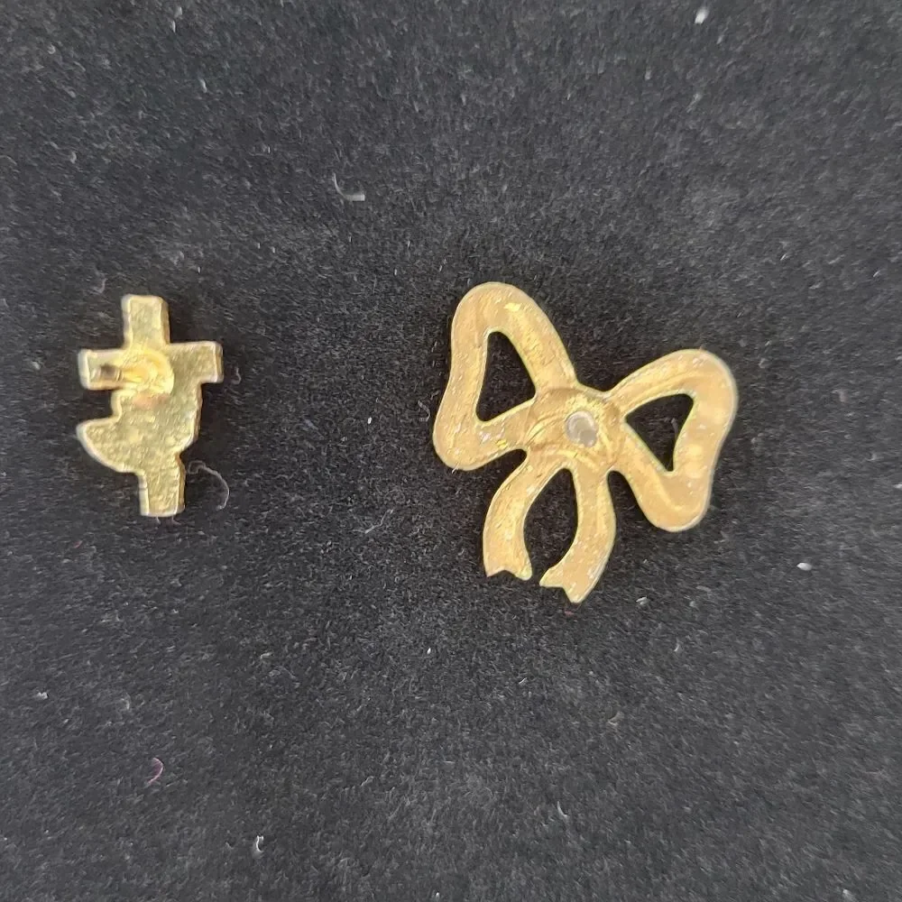 Vintage Enamel Pin Set - Cross, Rose, Bow
